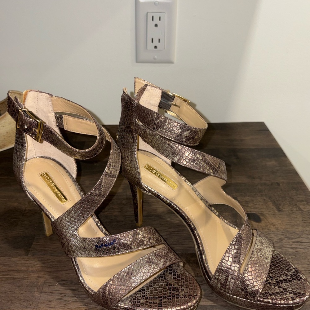 BCBGeneration Bronze Strappy Heels